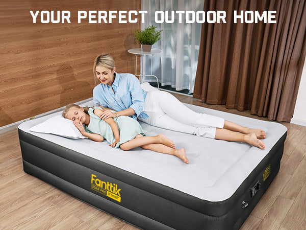 Fanttik OQ22 Pro Air Matress Queen with Built-in Pump, 22 Inches O'Smell™ PVC Air Mattress, One Button Inflation and Stop at Any Time, 720 LBS Support Airbed for Home,Outdoors,Sleepover
