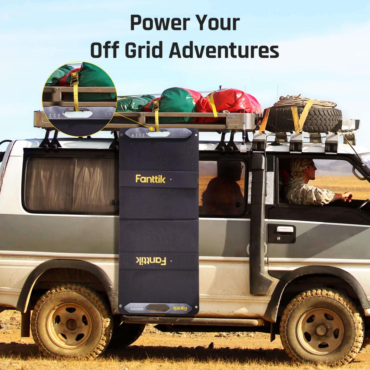 Fanttik Solar Panel has 23% High Solar Conversion Efficiency for EVO 300 Power Station, Foldable Solar Panel Kit with Adjustable Kickstand, Splash-Proof IP65 for Outdoor Camping RV