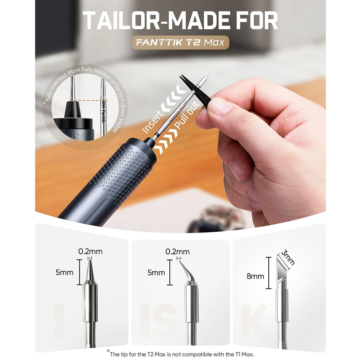 The T2 Max soldering iron tip accessory was showcased.