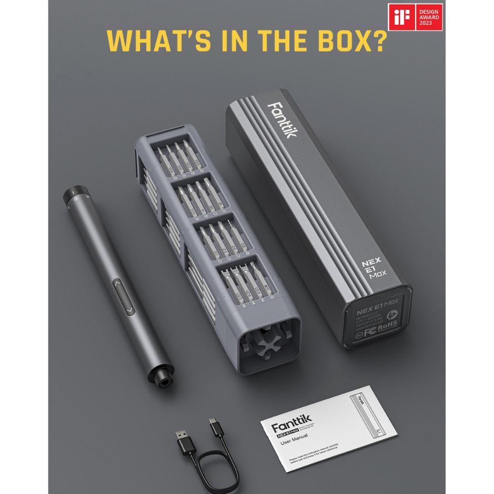 Fanttik E1 MAX Precision Electric Screwdriver, Precision Screwdriver Set with 50 Magnetic Precision Bits, 2 Gears Torque, Cordless, Repair Tool Set for Phone Camera Laptop Watch