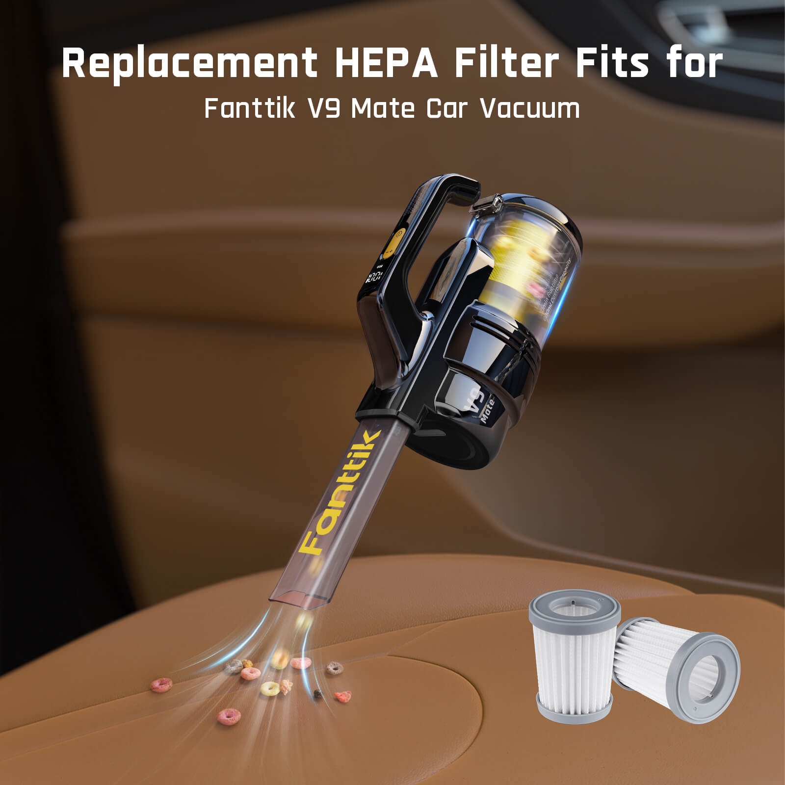 Fanttik 2-Pack Replacement HEPA Filter for V9 Mate Car Vacuum