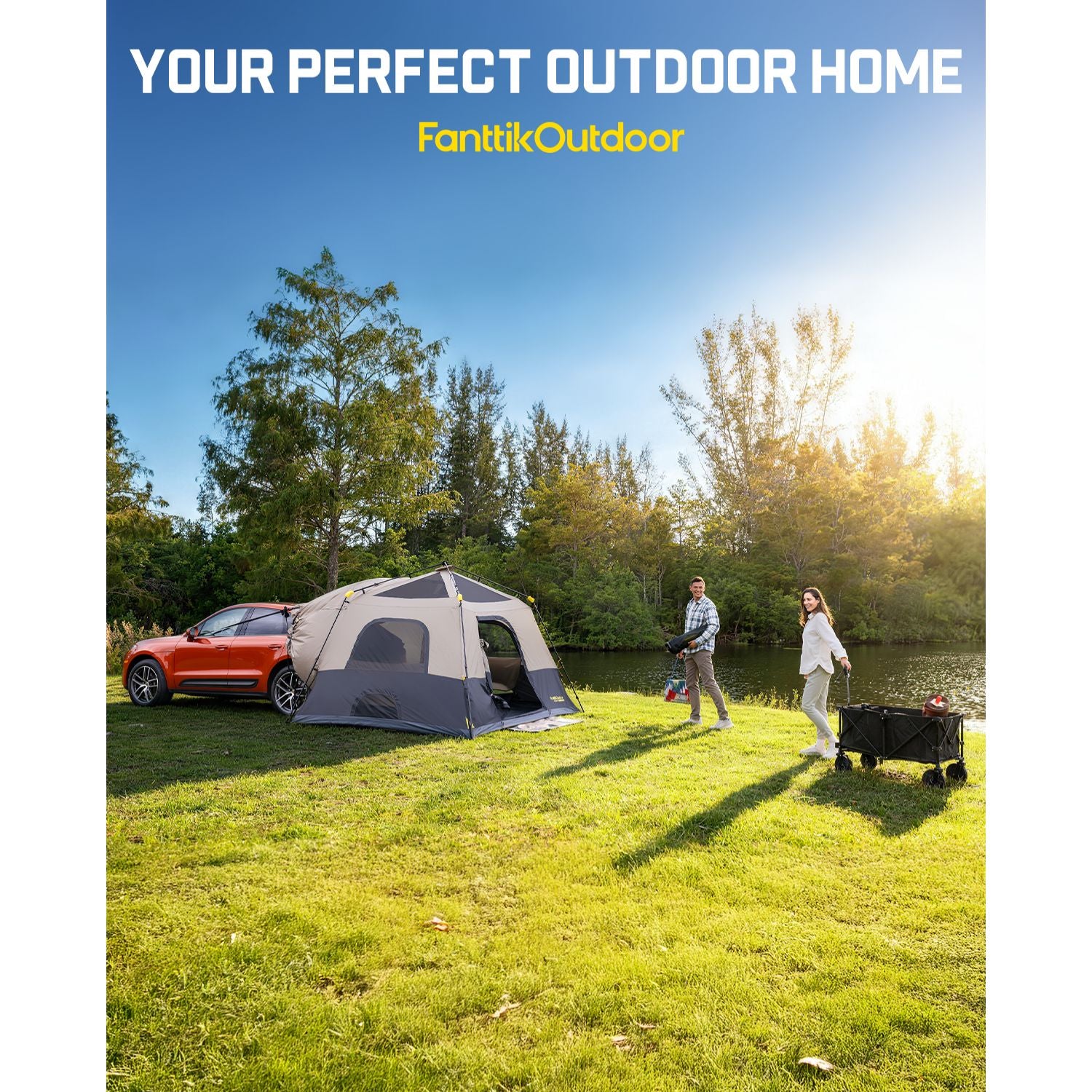 FanttikOutdoor Beta C6 Apex SUV Tent 6 Person Instant Cabin Car Tent Setup in 60 Seconds with Rainfly & Windproof Portable with Carry Bag for Family Camping, Upgraded Ventilation, Khaki