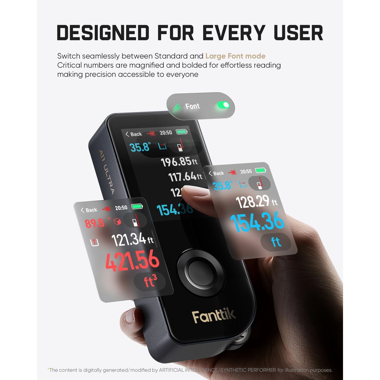 Fanttik A11 Ultra laser measuring tool with large-font mode, black handheld digital display