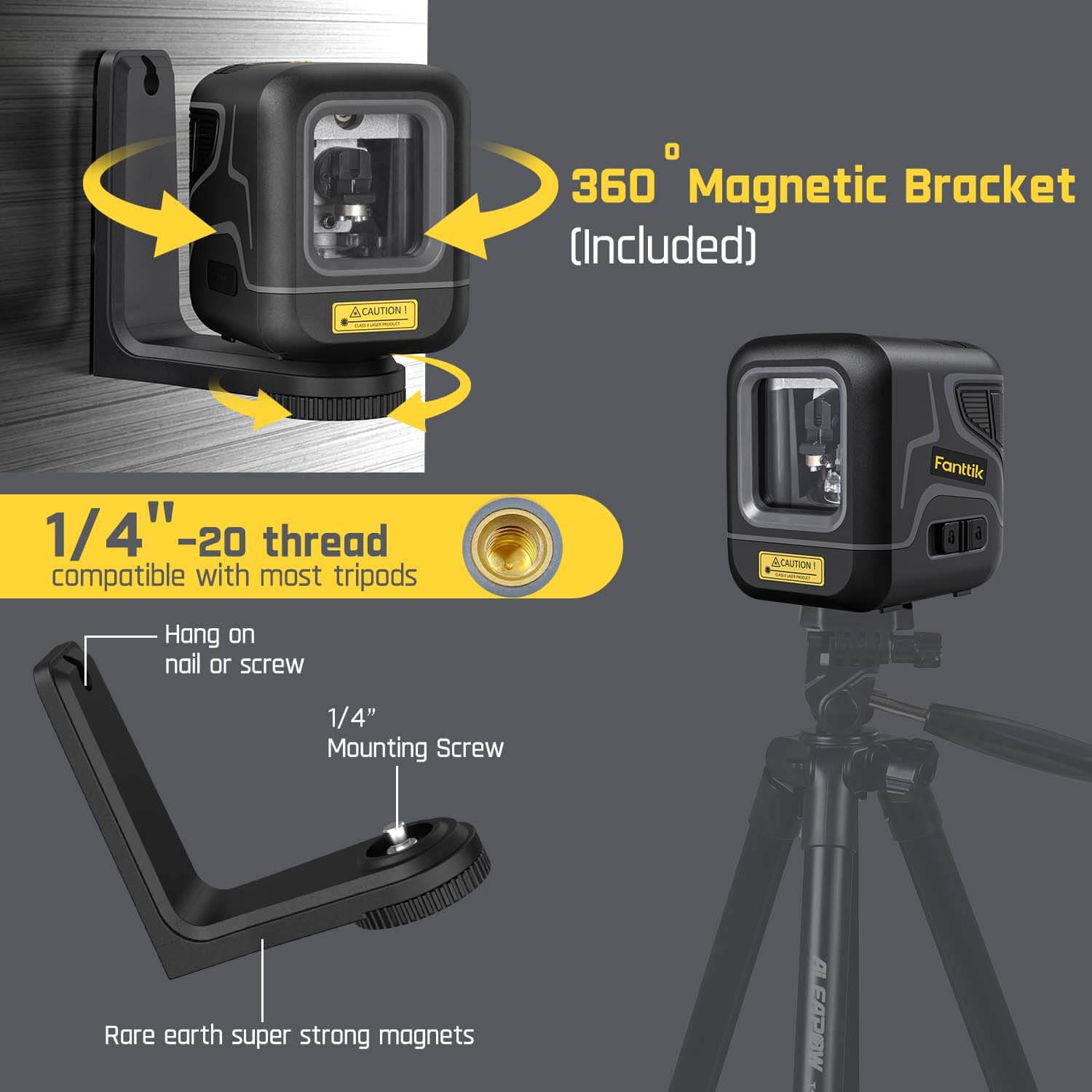 Fanttik D2 Cross Laser Level, DIY Self-Leveling Green Beam Horizontal and Vertical Line Laser Level with 100 Ft Visibility, with Rechargeable Battery, Pulse Mode