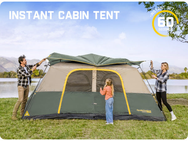 FanttikOutdoor Zeta C10 Pro Camping Tent 10 Person Instant Cabin Tent Setup in 60 Seconds with Rainfly & Windproof Portable Tent with Carry Bag for Family Camping & Hiking