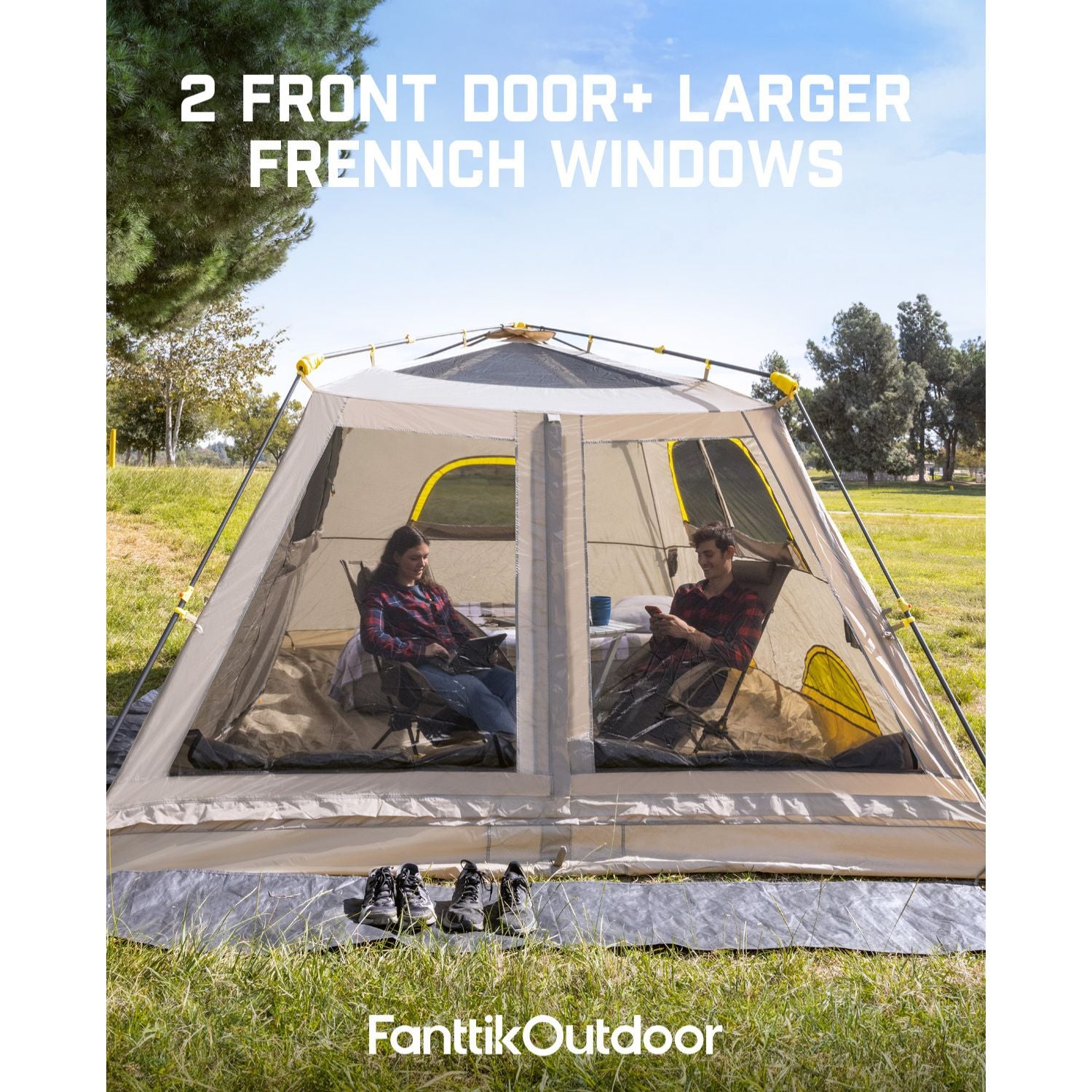 FanttikOutdoor Camping Tent, Lightweight 8/10 Person Instant Cabin Tent Setup in 60 Seconds with Rainfly & Windproof, Portable with Carry Bag for Family Camping & Hiking, Upgraded Ventilation