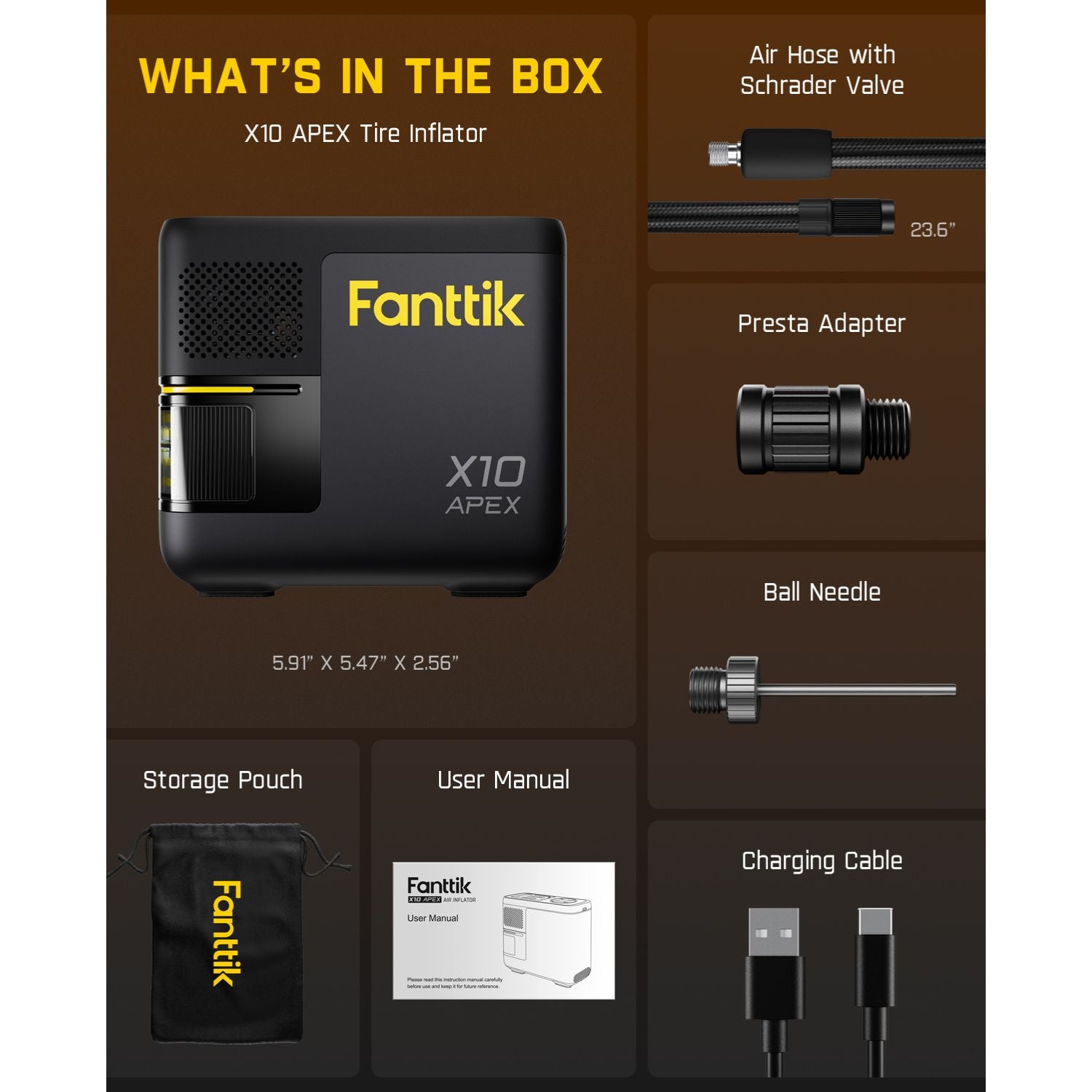 Fanttik X10 APEX Tire Inflator Portable Air Compressor, 35s Fast Inflation, 150 PSI Cordless Tire Inflator with Digital Pressure Gauge, Car Air Pump for MPV, SUV, Motorcycles, Bikes, Balls