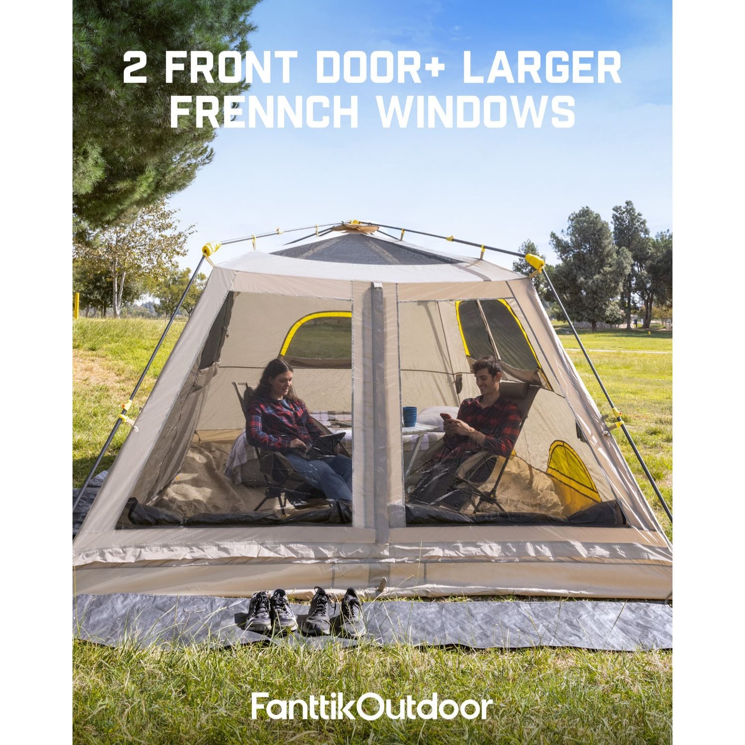 FanttikOutdoor Camping Tent, Lightweight 8 Person Instant Cabin Tent Setup in 60 Seconds with Rainfly & Windproof, Portable with Carry Bag for Family Camping & Hiking, Upgraded Ventilation