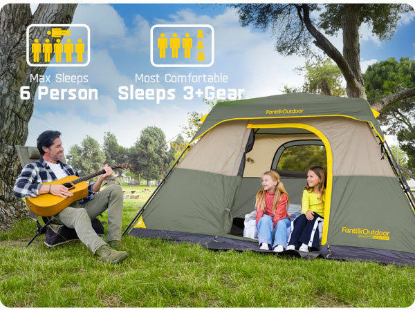 FanttikOutdoor Zeta C6 Pro Camping Tent 6 Person Instant Cabin Tent Setup in 60 Seconds with Rainfly & Windproof Portable Tent with Carry Bag for Family Camping & Hiking