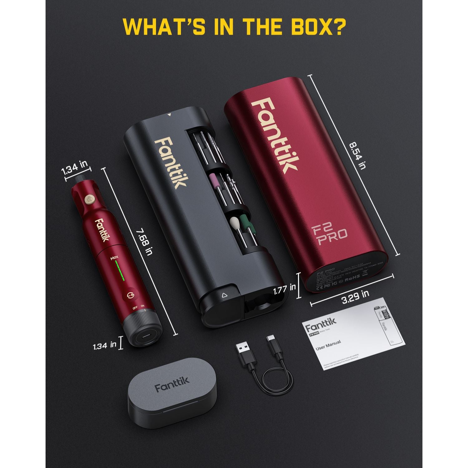 Fanttik F2 PRO Cordless Rotary Tool Kit Strong Magnetic Motor, Revostor Hub, 5 Variable Speed, 25000 RPM, 55 Accessories, for 3D Printed Sanding, Polishing, Drilling, Carving, Cutting DIY Craft, Red