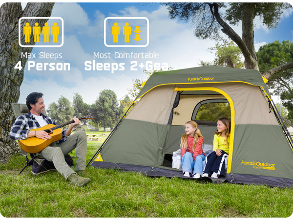 FanttikOutdoor Zeta C4 Pro Camping Tent 4 Person Instant Cabin Tent Setup in 60 Seconds with Rainfly & Windproof Portable Tent with Carry Bag for Family Camping & Hiking