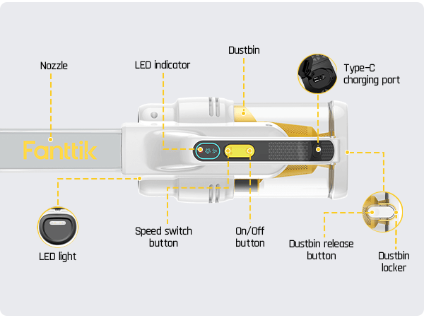 Fanttik RobustClean™ V9 Handheld Vacuum Cleaner, Portable Cordless Vacuum for Home Car Cleaning