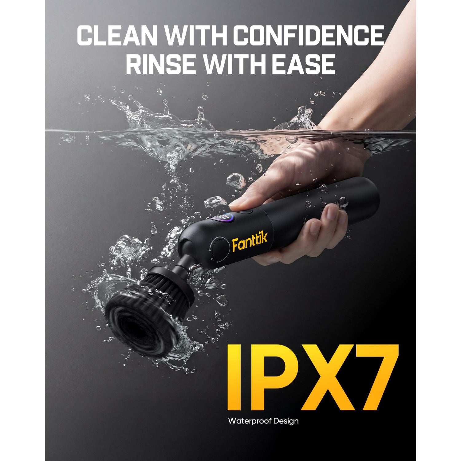 Fanttik Flip G10 Nano AutoCare Cordless Electric Scrubber, Dual-Speed with 8 Brush Heads, Adjustable Angle & Smart Display, IPX7 Waterproof for Deep Car Cleaning