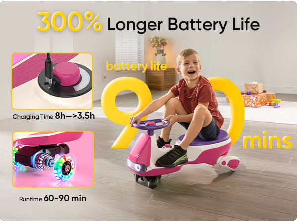 FanttikRide N10 Pro Electric Wiggle Car with Pedal, Type-C Rechargeable Battery, One-Click Detachable Mop, GlideWiz, Anti-Rollover, Flashing Wheels, Bluetooth, Ages 3+, 150 Lbs