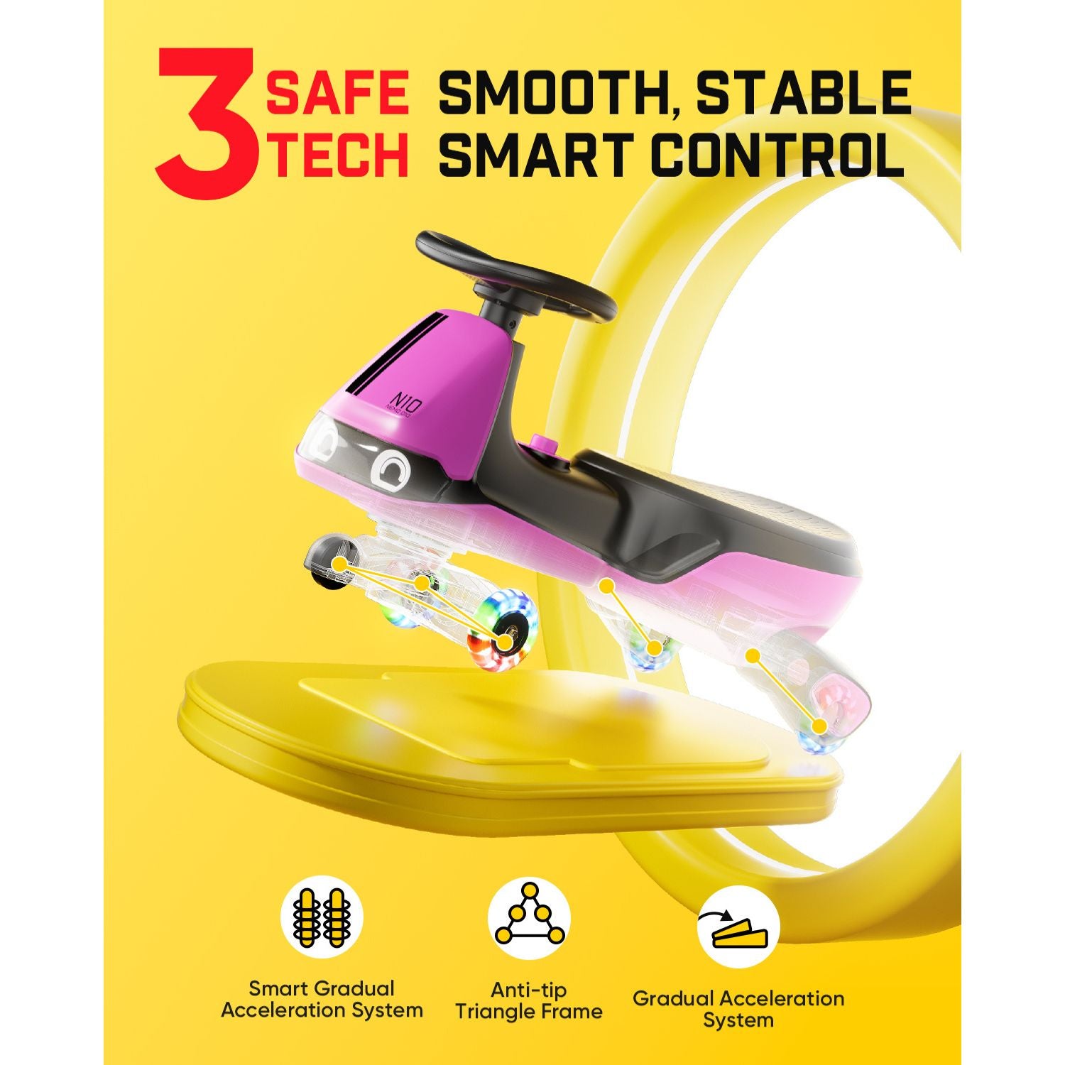 FanttikRide N10 Classic 6V Electric Wiggle Car with Pedal-PINK