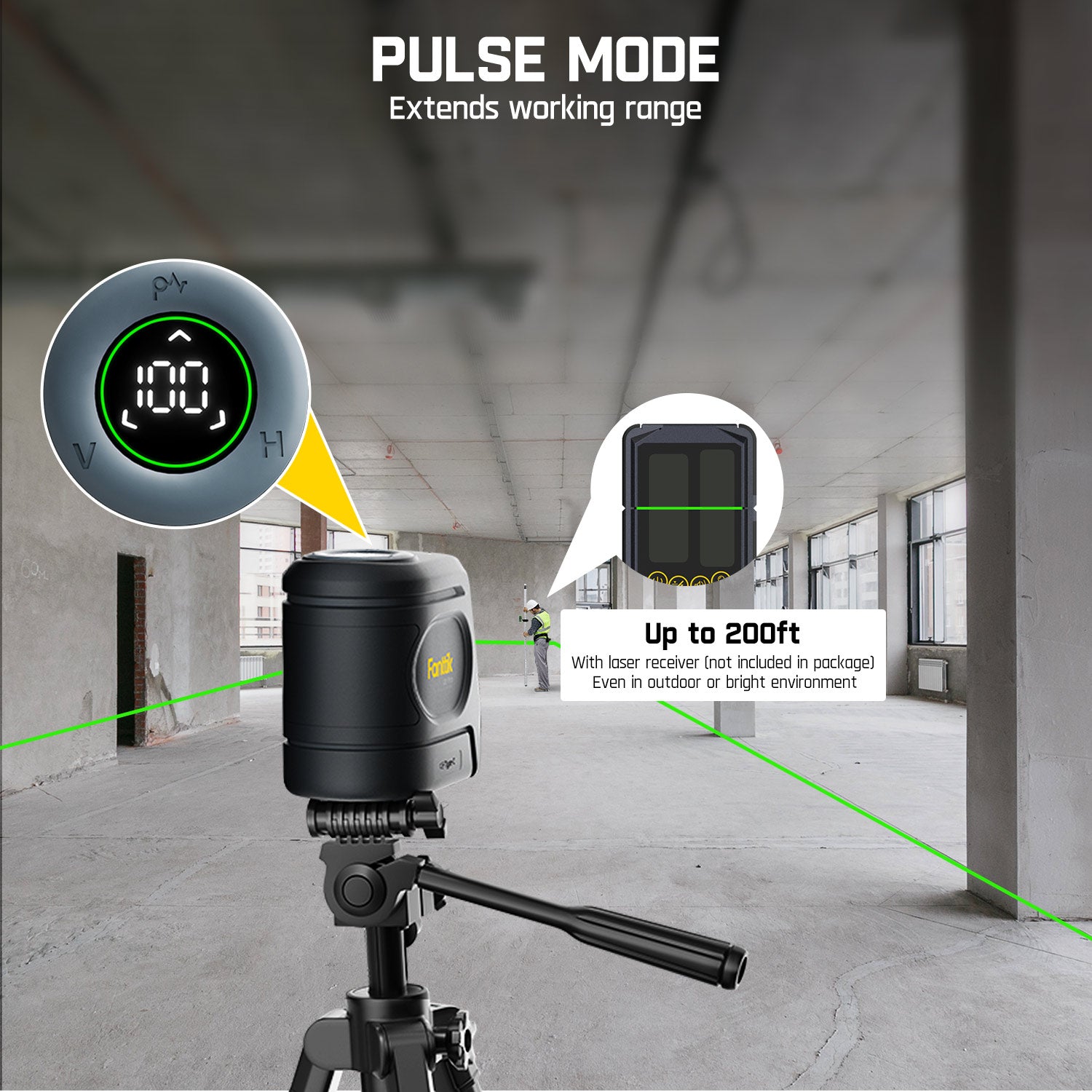 Fanttik D2 PRO Laser Level, Self-leveling Laser Level with LED Screen, 200ft Outdoor Green Cross Line, 130° Vertical Beam Spread Cover, 2600mAh Built-in Rechargeable Battery, 360° Magnetic Base