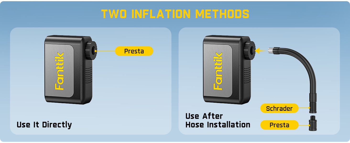 Fanttik X10 Ace Mini Tiny Bicycle Pump with Gauge, 120PSI Electric Bike Pump with Presta and Schrader Valve, Auto Stop, Fast Inflation for Road Bike, MTB, Bicycle Motocross, E-Bike