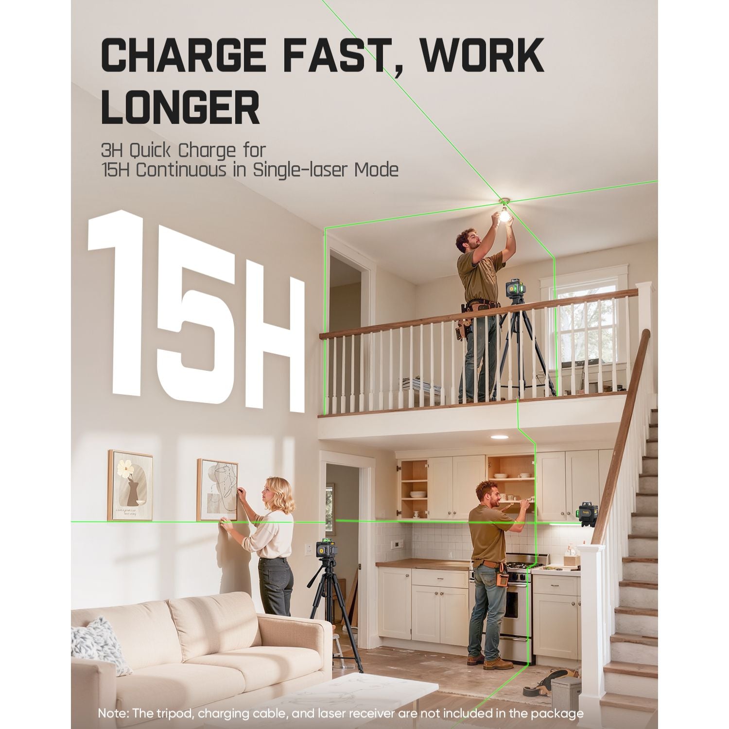 Fanttik D12 Ace Laser Level 360 Self Leveling, 3x360° Rechargeable 3D Green Cross Laser, Outdoor Pulse Mode, IP54 Durable, Easy to Use for Construction and Picture Hanging