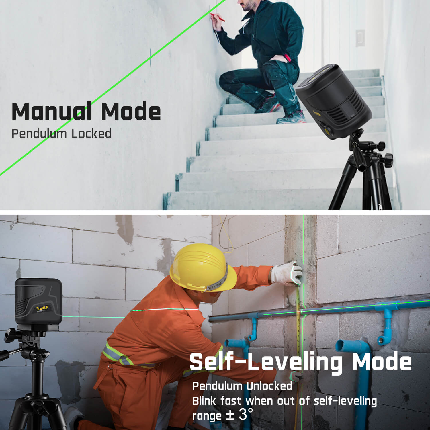 Fanttik D2 PLUS Cross Line Laser, Vertical Green Beam Spread Covers of 130°, DIY Self-leveling Mode, 2600mAh Built-in Rechargeable Battery, 100Ft Visibility, Pulse Mode, Class II (<1 mW max output)