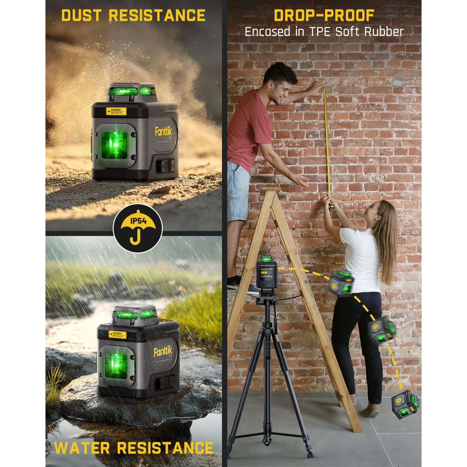Fanttik D5 Laser Level 360°, Self-Leveling Green Cross Line Laser 100 ft, 4000 mAh Rechargeable Battery, Magnetic Bracket, for Picture Hanging and Renovation