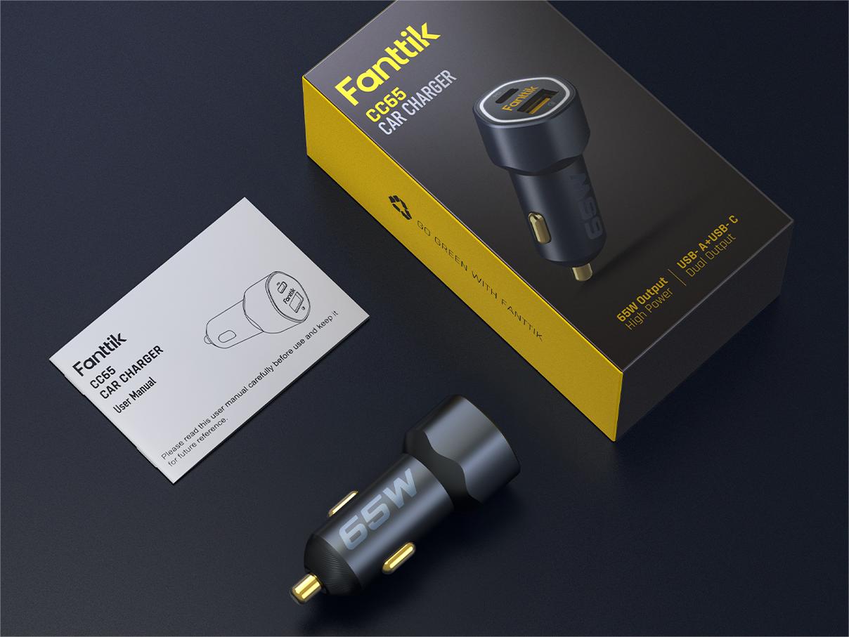 Fanttik 65W USB C Car Charger, Dual Port Fast Charging Car Adapter