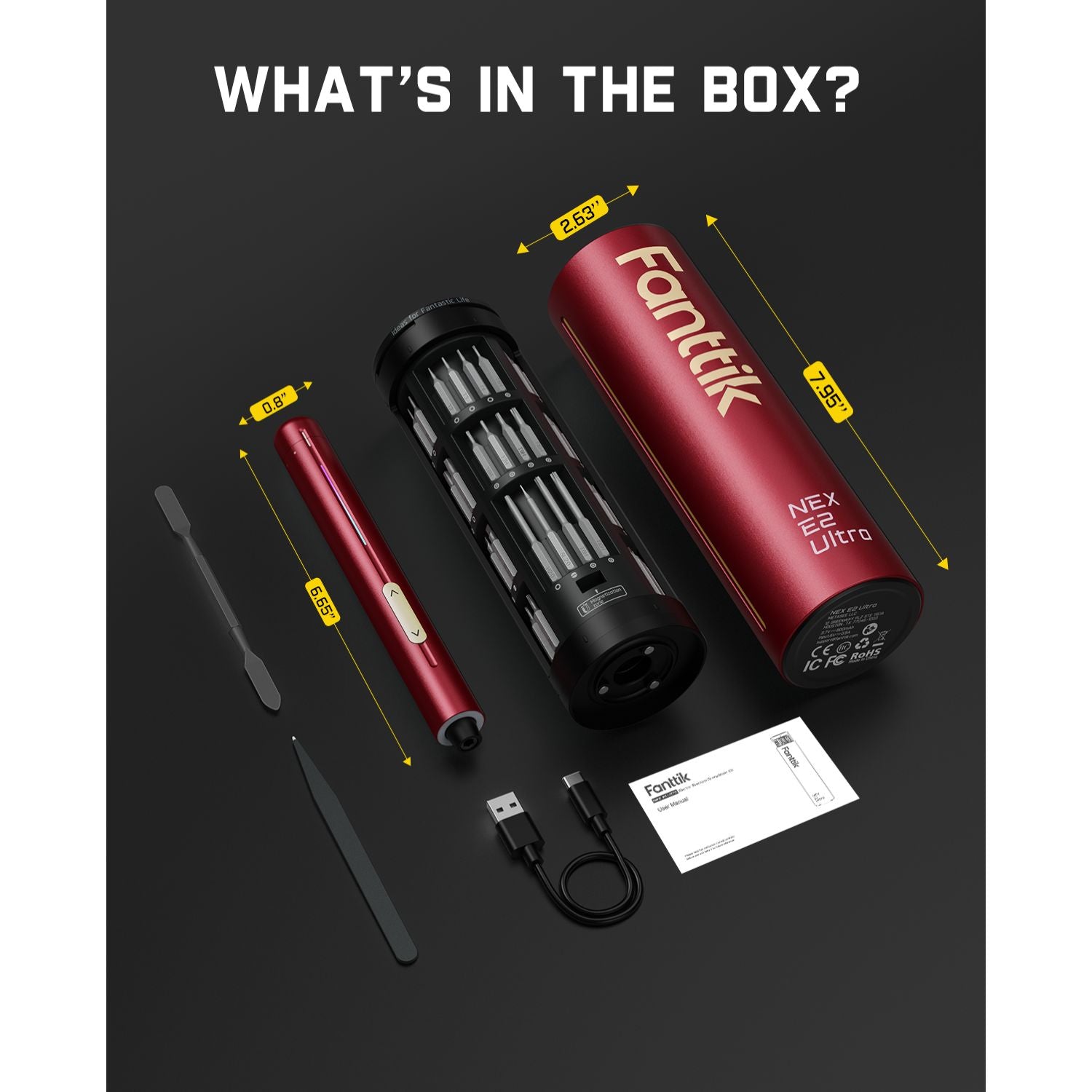 Fanttik E2 Ultra 3.7V Mini Electric Screwdriver, Electric Screwdriver Cordless, Max 0.6N.m, 50 Magnetic Bits, 5/32'' Hex, Magnetic Storage, Repair Tool for Electronics Phone Camera Laptop Appliances