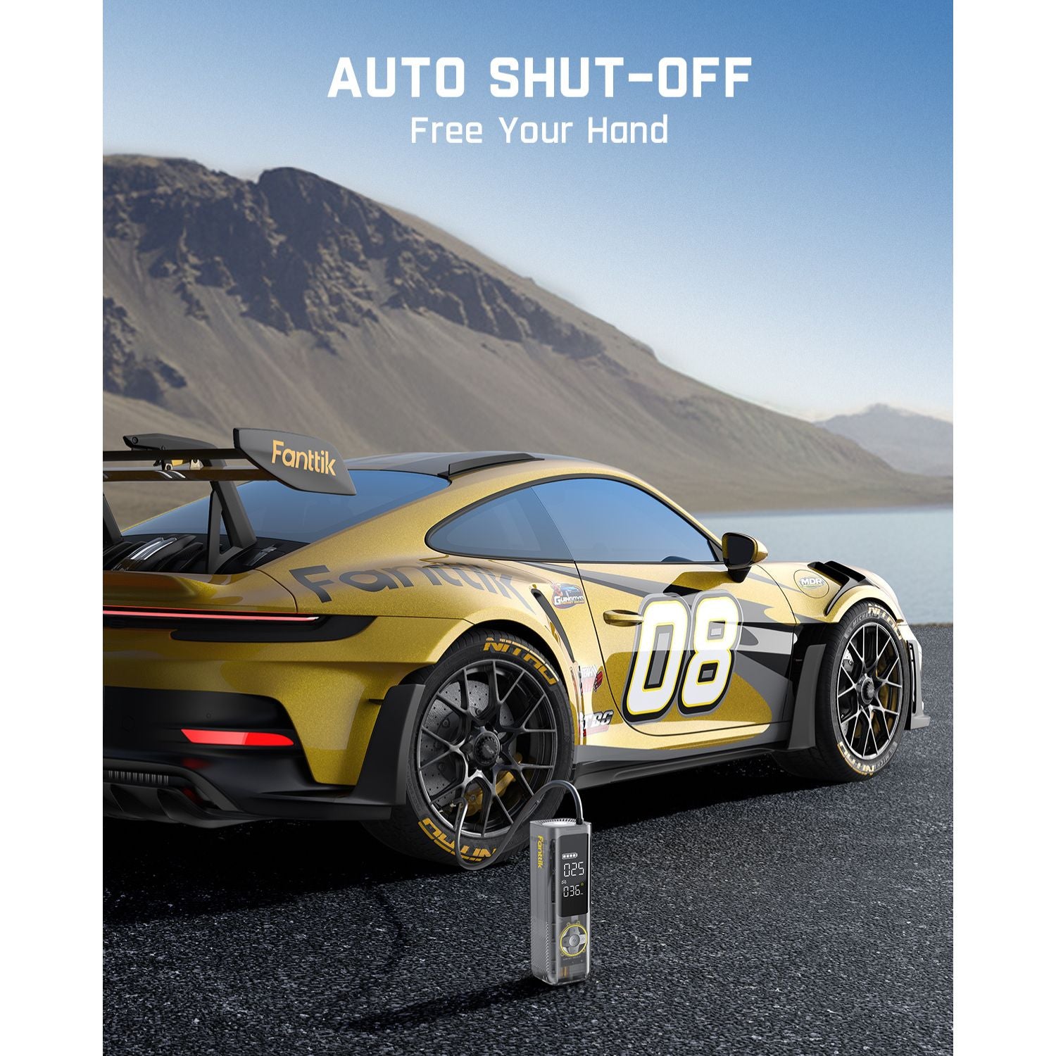 Fanttik X8 Apex tire inflator, auto shut-off,free your hand,inflating car tire