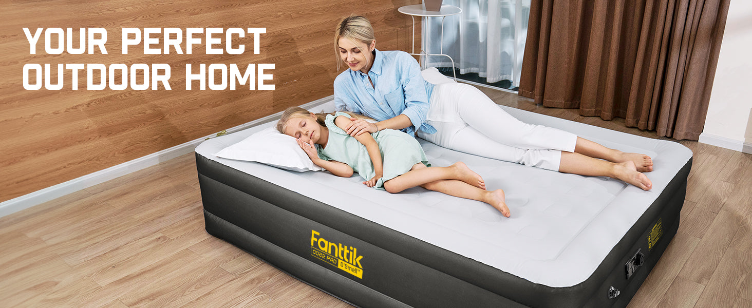 Fanttik OQ22 Pro Air Matress Queen with Built-in Pump, 22 Inches O'Smell™ PVC Air Mattress, One Button Inflation and Stop at Any Time, 720 LBS Support Airbed for Home,Outdoors,Sleepover