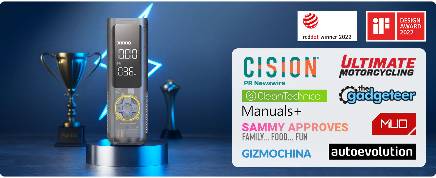 Fanttik X8 APEX Tire Inflator Portable Air Compressor, 1 Min Fast Inflation, 150PSI Cordless Tire Inflator with LED Dual Screen, Suitable for Car, Bike, Motorcycle, Up to 26.3″ Tires