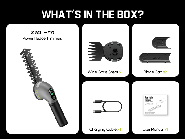 Fanttik Z10 Pro Cordless Hedge Trimmer, 6” Shurbbery Trimmer & 3.5” Grass Shear, Dual-Mode with Battery Display, Type-C Fast Charge, Two Blades for Yard, Garden, Lawn Care