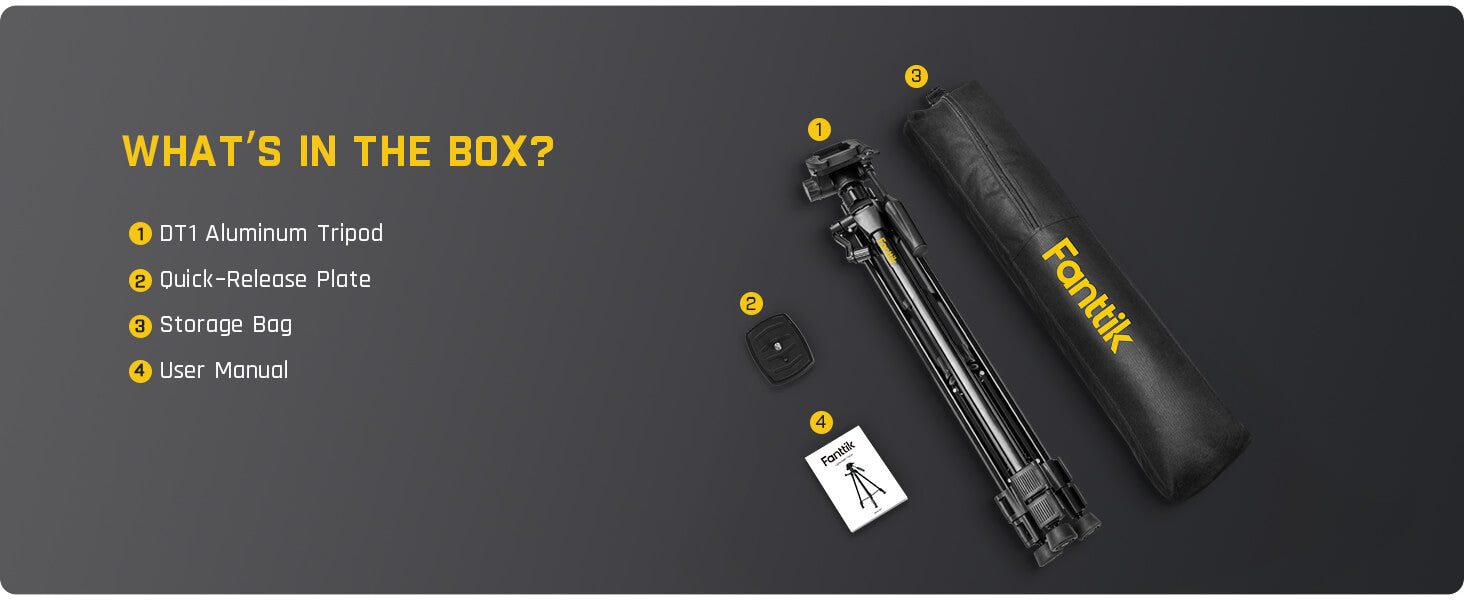 Fanttik DT1 Tripod, Laser Level Tripod with 3-Way Flexible Pan Head, Quick Release Plate with 1/4"-20 Screw Mount and Bubble Level, for Measurement Tools and Cameras