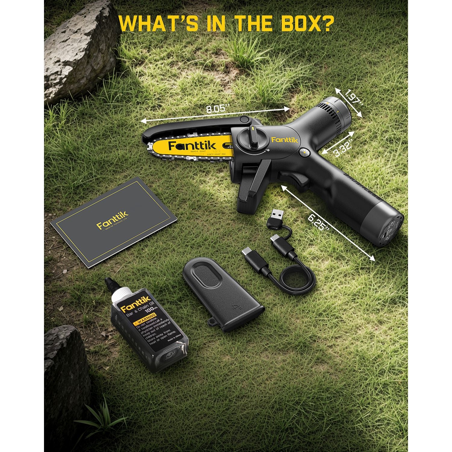 Fanttik W10 APEX Mini Chainsaw with LED Display, Brushless Motor, 2500 mAh, Handheld Electric Chainsaw Cordless for Tree Wood, Tools for Household and Garden