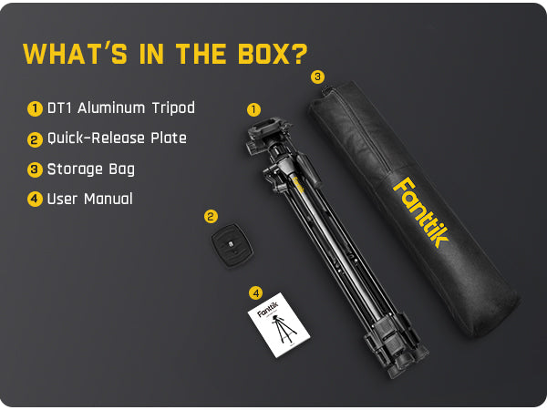 Fanttik DT1 Tripod, Laser Level Tripod with 3-Way Flexible Pan Head, Quick Release Plate with 1/4"-20 Screw Mount and Bubble Level, for Measurement Tools and Cameras