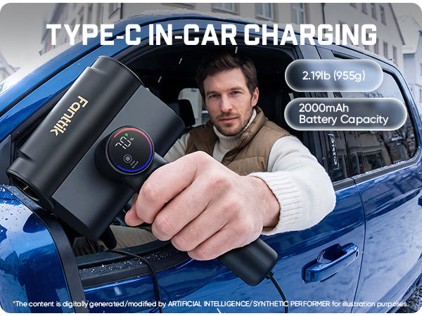 Charge right in your car via the Type-C port — no need to hunt for a proprietary cable.