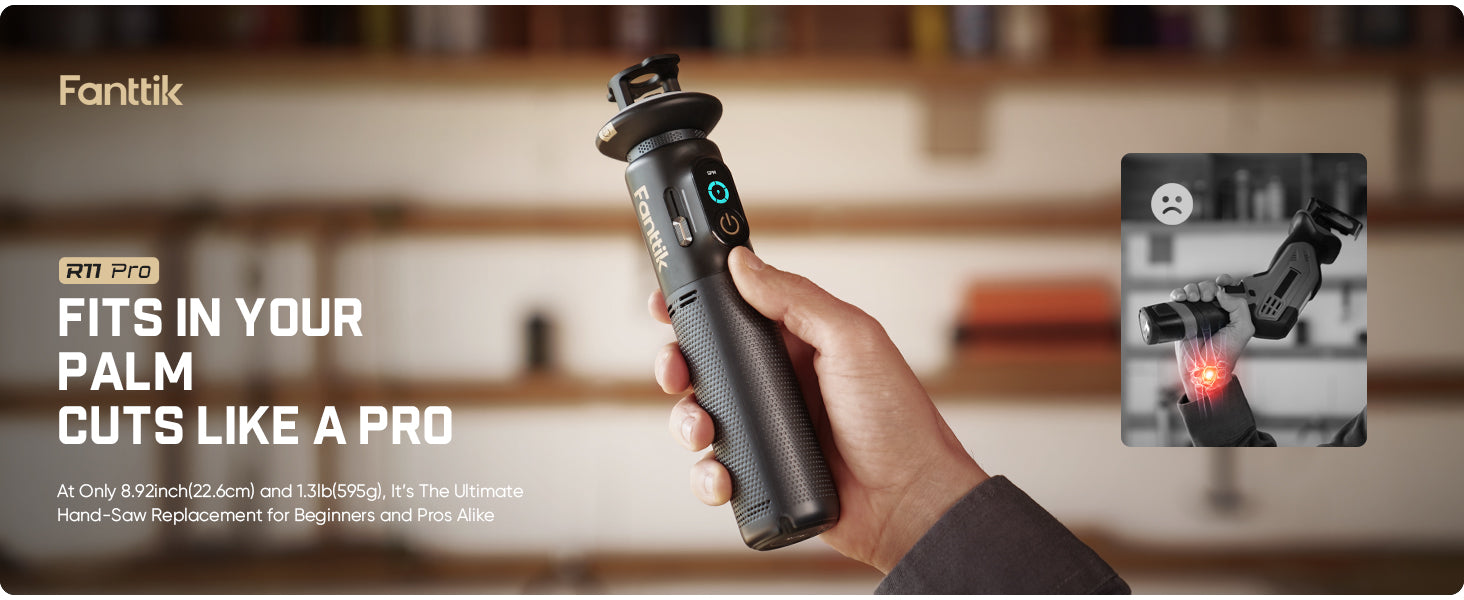 Fanttik R11 Pro Brushless Cordless Mini Reciprocating Saw, 0–2200 SPM Variable Speed, Type-C Fast Charging, Tool-Free Blade Change, 5-Blade Kit for Wood, Metal & PVC