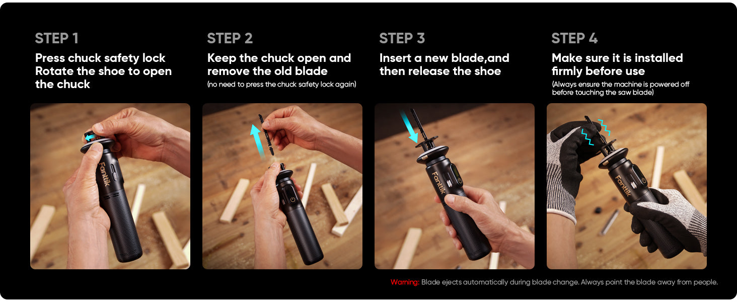 Fanttik R11 Pro Brushless Cordless Mini Reciprocating Saw, 0–2200 SPM Variable Speed, Type-C Fast Charging, Tool-Free Blade Change, 5-Blade Kit for Wood, Metal & PVC