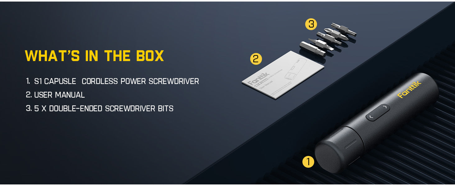 Fanttik NEX S1 Capsule 3.7V Cordless Screwdriver, Electric Screwdriver, Max 5 N.m, 320 RPM Motor, 5 Pcs Double-Ended Bits, Compact Design, LED Light, 1/4''Hex, Idea Tool for Furniture, Appliances