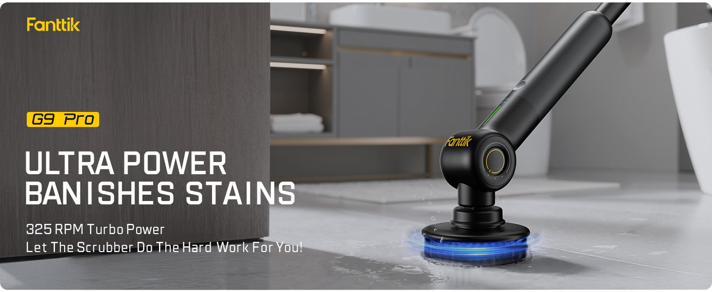 Fanttik G9 Pro Electric Scrubber, Dual-Speed (230/325 RPM) Rotary Cleaner with 6 Brush Heads, Adjustable Angle & Extendable Handle, IPX7 Waterproof, Type-C Charging for Bathroom, Tile, Grout