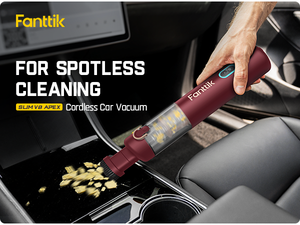 Fanttik Slim V8 Apex Car Vacuum, 4-in-1 Portable Mini Cordless Vacuum with 19000pa Suction Power, Type-C Charge, 2 Suction Modes, Handheld Vacuum for Car, Office Desk, Keyboards