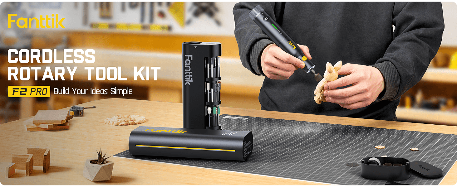 Fanttik F2 PRO Cordless Rotary Tool Kit 4V, Strong Magnetic Motor, Revostor Hub, 5 Variable Speed, 25000 RPM, 55 Accessories, for Sanding, Polishing, Drilling, Carving, Cutting DIY Crafts