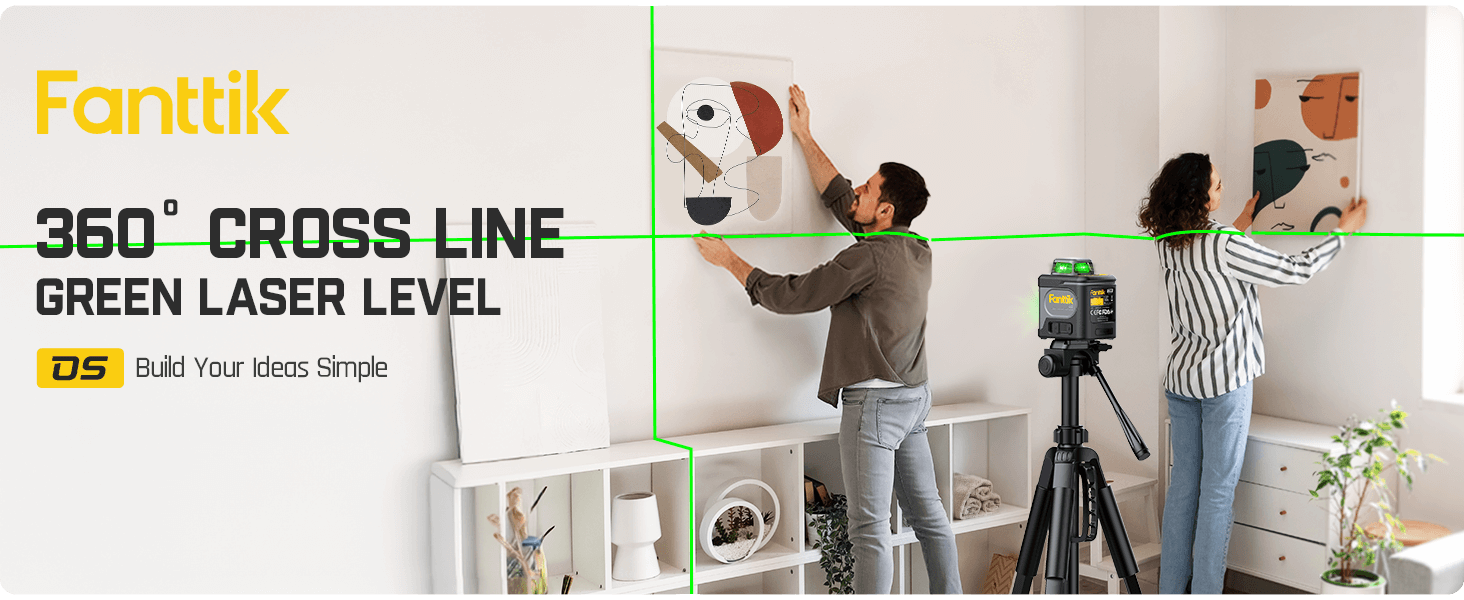 Fanttik D5 Laser Level 360°, Self-Leveling Green Cross Line Laser 100 ft, 4000 mAh Rechargeable Battery, Magnetic Bracket, for Picture Hanging and Renovation