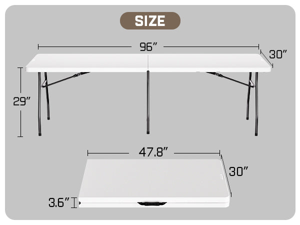 FanttikOutdoor X8 Pro 8ft Folding Table with Six Legs, 500 LBS Heavy Duty Plastic Fold-in-Half Table, Foldable Table w/Handle for Indoor Outdoor Party Wedding Office Camping Banquet