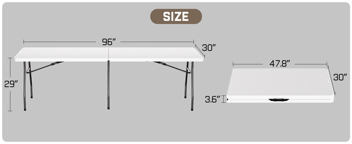 FanttikOutdoor X8 Pro 8ft Folding Table with Six Legs, 500 LBS Heavy Duty Plastic Fold-in-Half Table, Foldable Table w/Handle for Indoor Outdoor Party Wedding Office Camping Banquet