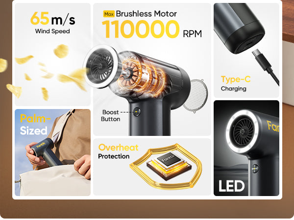 Fanttik B10 Pro Electric Air Duster, 110000RPM Brushless Motor, Compressed Air Duster, 3 Gears Adjustable, 17.76Wh Rechargeable Battery, Electric Duster for PC, Keyboard, Electronics and Workbench