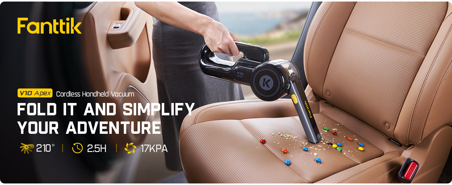 Fanttik V10 Apex Pivoting Car Vacuum Cordless, 17000Pa/50AW, 2.5H Fast Charge, 16.9 oz Large Dustcup, 130W Brushless Motor& LED Light, Portable Vacuum for Car Home Cleaning