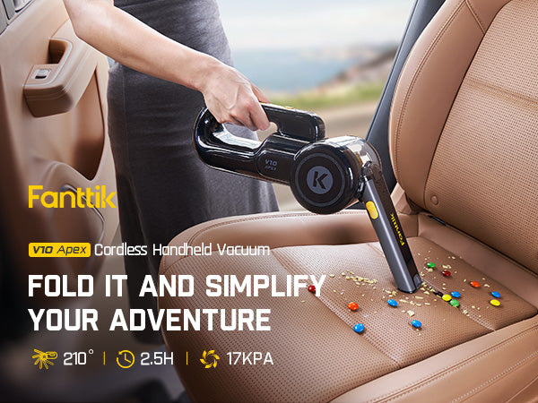 Fanttik V10 Apex Pivoting Car Vacuum Cordless, 17000Pa/50AW, 2.5H Fast Charge, 16.9 oz Large Dustcup, 130W Brushless Motor& LED Light, Portable Vacuum for Car Home Cleaning