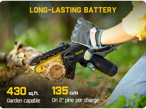 Fanttik TurboLite W10 APEX External Rotor Brushless Motor Mini Chainsaw Cordless with 3 Speed Adjustment, Type-C Fast Charging, LED Light for Tree Wood, Tools for Household and Garden