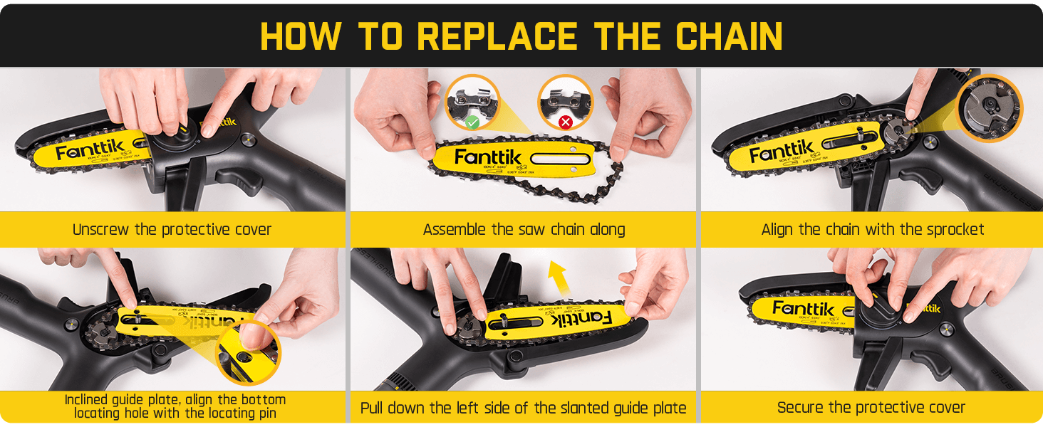 Fanttik TurboLite W10 APEX External Rotor Brushless Motor Mini Chainsaw Cordless with 3 Speed Adjustment, Type-C Fast Charging, LED Light for Tree Wood, Tools for Household and Garden