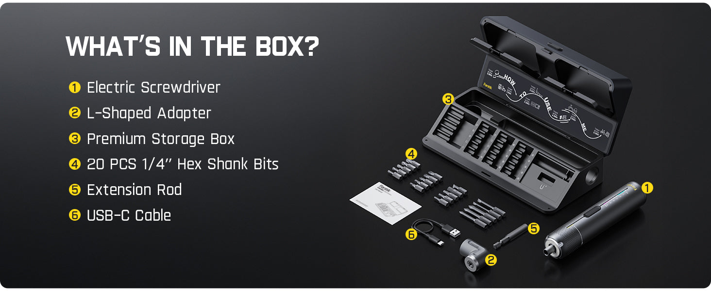 Fanttik S2 Pro 3.7V Electric Screwdriver, Cordless Screwdriver Set, 7 Torque Settings, 0.5 to 6N.m, 20 Magnetic Bits, 1/4''Hex Shank, with 90° Angle Adapter, for Furniture, Household Repairs