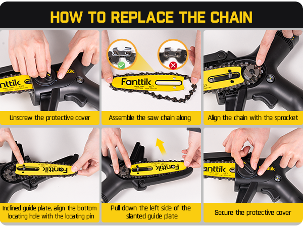 Fanttik TurboLite W10 APEX External Rotor Brushless Motor Mini Chainsaw Cordless with 3 Speed Adjustment, Type-C Fast Charging, LED Light for Tree Wood, Tools for Household and Garden